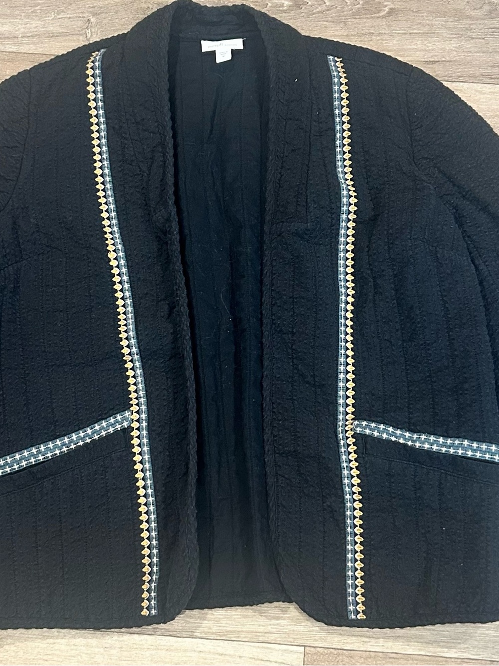 Black Open-Front Embroidered Trim Jacket - Women's Blazer